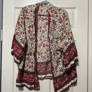 SHEIN Floral Kimono Cardigan - Red and White